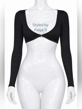 💕NWT SKIMS Recycled Swim Long Sleeve Shrug Plunge Swim Top Black ONYX M